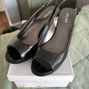 Nine West Glossy Black Slingback Heels
